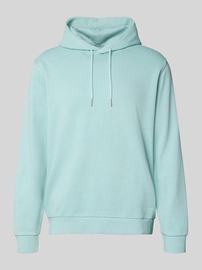Produktfoto, Regular Fit Hoodie aus reiner Baumwolle von Marc O'Polo in Uni-Optik, hellblau, langarm, Kapuze mit Tunnelzug, gerippte Abschlüsse