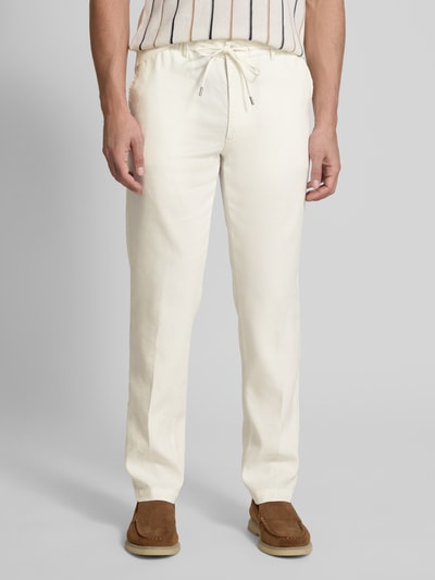 BOSS Regular Tapered Fit Leinenhose mit Tunnelzug Modell 'Kane' Weiss 4
