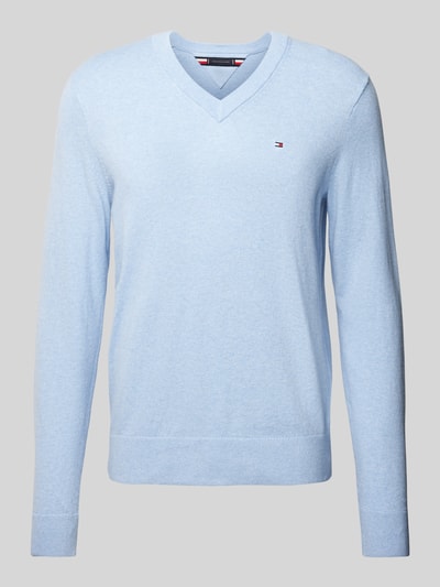 Tommy Hilfiger Gebreide pullover met logostitching, model 'PIMA' Lichtblauw - 2