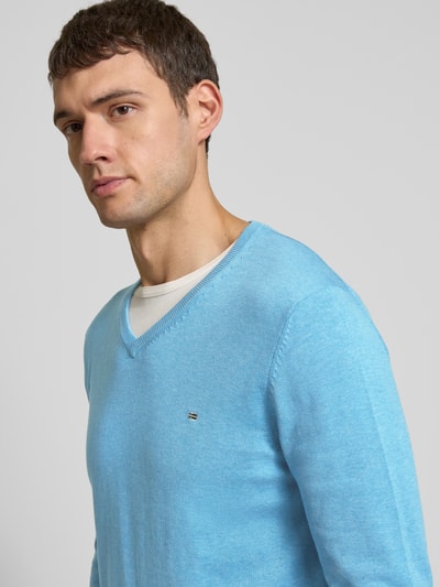 Christian Berg Men Strickpullover mit Label-Stitching Blau Melange 3