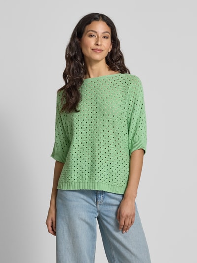 ZABAIONE Gebreide pullover met ajourpatroon, model 'Ho44liday' Rietgroen - 4
