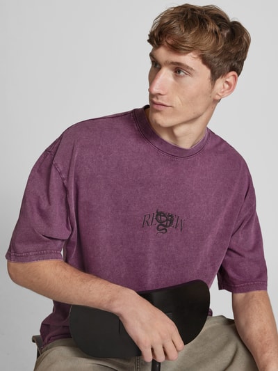 REVIEW Oversized T-Shirt mit geripptem Rundhalsausschnitt Pflaume 3