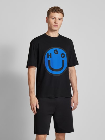 Hugo Blue T-Shirt mit Label-Print Modell 'Nimper' Black 4