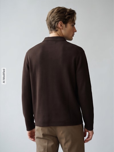 Selected Relaxed Fit Pullover aus reiner Viskose mit halblangem Zipper Dunkelbraun 5