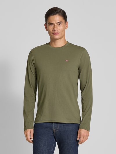 Napapijri Shirt met lange mouwen en logostitching, model 'Salis' Olijfgroen - 4