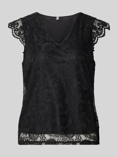 PIECES Regular Fit Blusentop mit Spitzenbesatz Modell 'OLLINE' Black 2