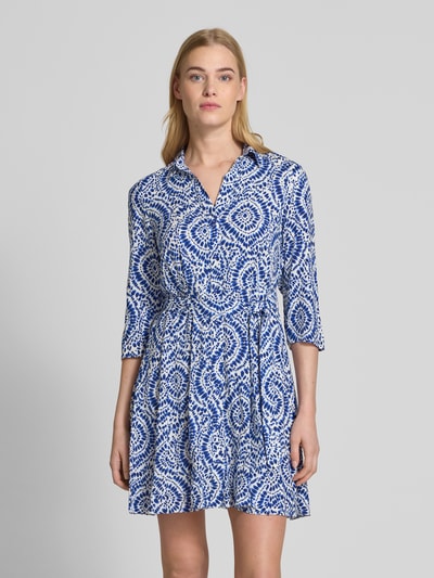 Apricot Hemdblusenkleid aus Viskose mit Bindegürtel Blau 4