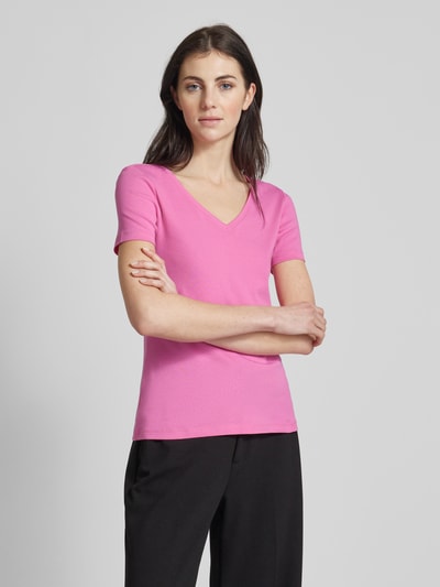 Montego T-shirt met V-hals in effen design Felroze - 4