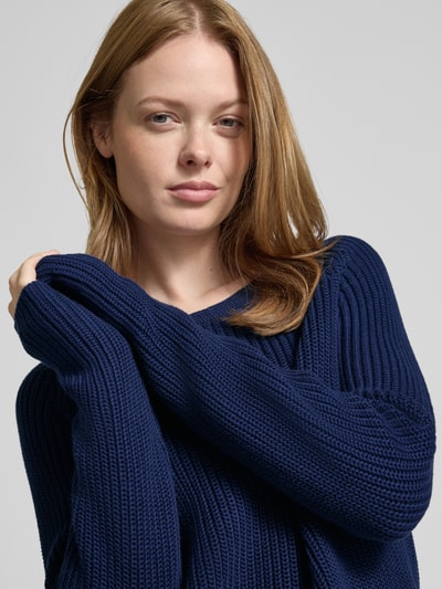 Fynch-Hatton Sweter z dzianiny z prążkowanymi wykończeniami Granatowy 3