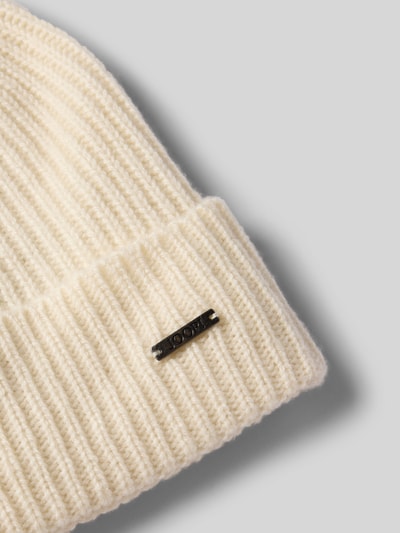 JOOP! Collection Gebreide muts van kasjmier met labeldetail, model 'FENOL' Offwhite - 2