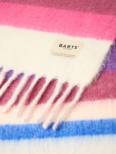 Produktfoto, weicher Schal mit Allover-Muster Modell 'Eluzabeth' von Barts in Rosa, Lila, Blau und Weiß mit Fransen, Damen Schal von Barts