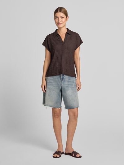 OPUS T-Shirt mit Strukturmuster und V-Ausschnitt Modell 'Sipin' Dunkelbraun 1