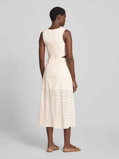 MANGO Midikleid mit floralem Loch-Stitching Offwhite 5