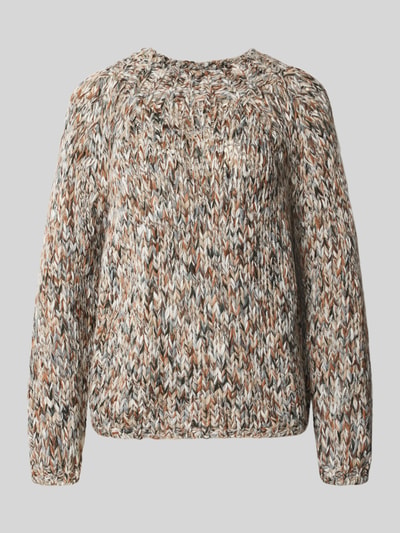 Produktfoto, Regular Fit Pullover mit Schurwoll-Anteil von Rich & Royal im elastischen Strick, melierte Braun-Beige-Töne, Rundhalsausschnitt