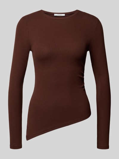 Produktfoto, bluzka z długim rękawem z mieszanki wiskozy i elastanu, krój slim fit, efekt prążkowania, asymetryczny krój, okrągły dekolt, długość tyłu w rozmiarze S: 55 cm, Model 'RIA' od Topshop