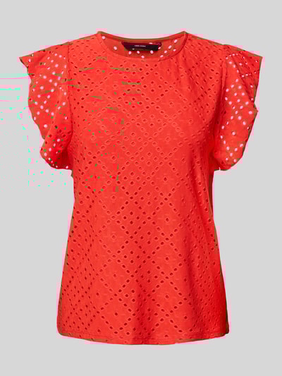Vero Moda Regular Fit T-Shirt mit Lochstickmuster Muster 'TASSA' Rot 2