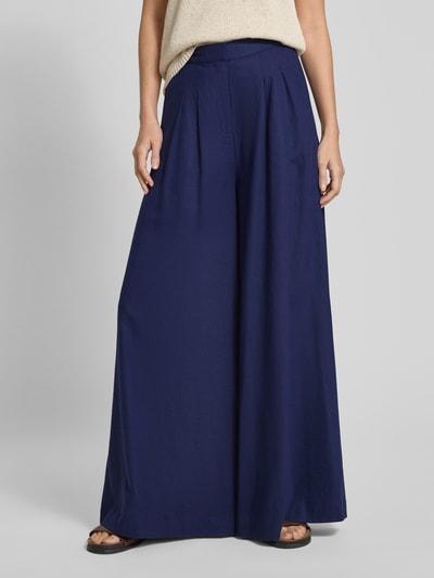Stefanel Wide fit stoffen broek van een mix van linnen en viscose met plooien Marineblauw - 4