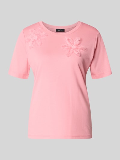 Produktfoto, Regular Fit T-Shirt mit floralem Zierbesatz von monari in Rosa aus Baumwoll-Modal-Mix mit Rundhalsausschnitt, Rückenlänge 59 cm bei Größe 36