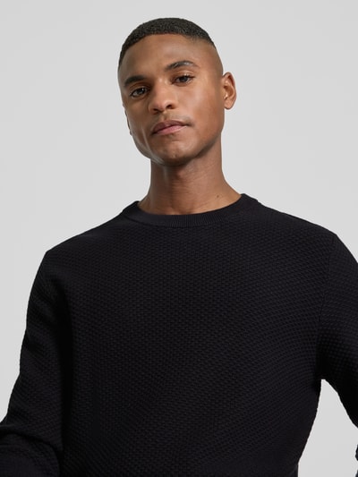 Lindbergh Strickpullover mit Strukturmuster und Rundhalsausschnitt Black 3