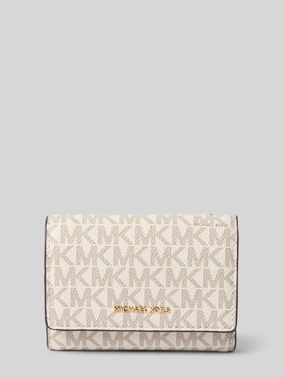 Produktfoto, Portemonnaie mit Logo-Muster Modell 'BRYANT' von MICHAEL Michael Kors in Creme mit Label-Applikation, Hauptfach mit Druckknopfverschluss, diverse Fächer.