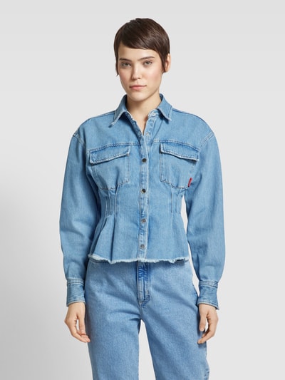 HUGO Bluzka jeansowa z kieszeniami na piersi model ‘Estelly’ Jeansowy niebieski 4
