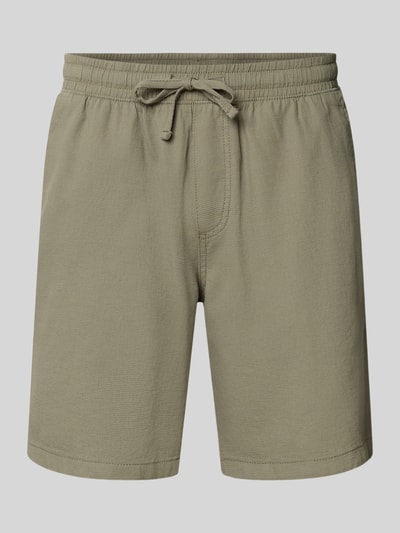 Produktfoto, Shorts mit Strukturmuster Modell 'JAIDEN' von Jack & Jones in Olivgrün, reine Baumwolle, elastischer Bund mit Tunnelzug, Regular Fit