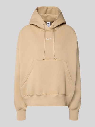 Produktfoto, Oversized Hoodie mit Logo von Nike in Beige, Baumwoll-Mix, oversized, Känguru-Tasche, Damen Hoodie, Logo minimalistisch.