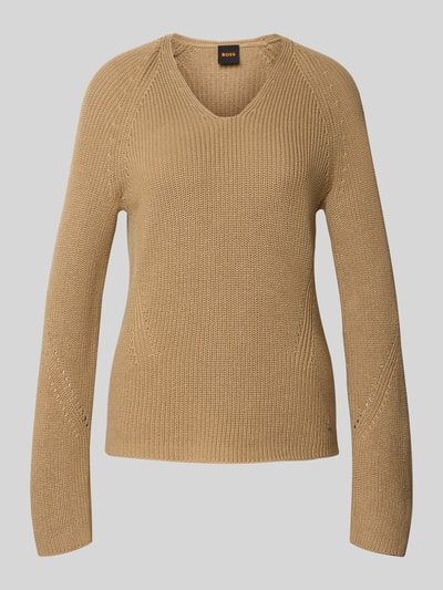 BOSS Orange Regular Fit Strickpullover aus reiner Baumwolle Hellbraun 2