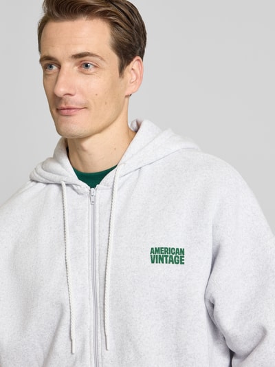 American Vintage Sweatjack met capuchon, model 'BAPTOWN' Lichtgrijs gemêleerd - 3