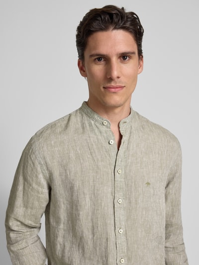 Fynch-Hatton Regular fit linnen overhemd met opstaande kraag Olijfgroen - 3