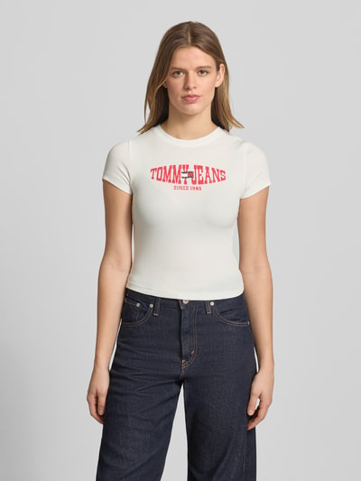 Tommy Jeans Slim Fit T-Shirt aus Baumwoll-Mix Weiss 4