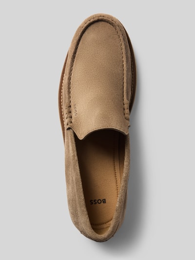 Produktfoto, sandfarbener Loafer aus echtem Rindsleder Modell 'Kope_Mocc_sdd' von BOSS, glatte Textur, Herren Loafer von BOSS