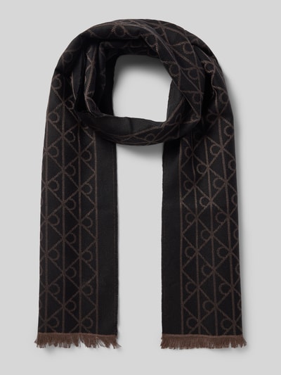 CK Calvin Klein Wollschal mit Allover-Stitching Modell 'Tonal' Dunkelbraun 1