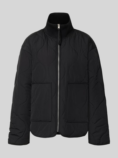 Productfoto, zwarte Steppjacke met gestricktem Stehkragen Modell 'SERENA' van JJXX met doorgestikte naden, rits en steekzakken, loose fit, dames