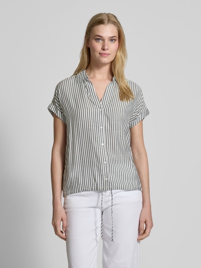 Tom Tailor Relaxed Fit Kurzarmbluse aus reiner Viskose mit V-Ausschnitt Dunkelblau 4