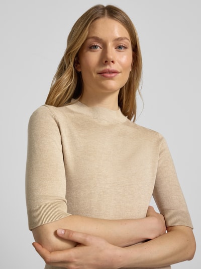 comma Gebreide pullover van viscosemix met 1/2-mouwen Zand - 3