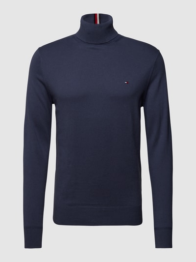 Tommy Hilfiger Sweter z wywijanym kołnierzem i wyhaftowanym logo Jeansowy niebieski 2