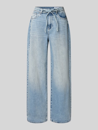 Produktfoto, Loose Fit Jeans aus Baumwoll-Mix Modell 'WIEN' von Vero Moda in Denim-Optik mit Bindegürtel, 5-Pocket-Design, heller Blauton