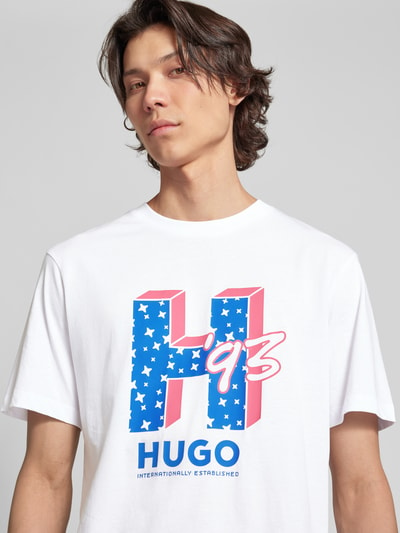 Hugo Blue T-Shirt mit Label-Print Modell 'Nentryle' Weiss 3