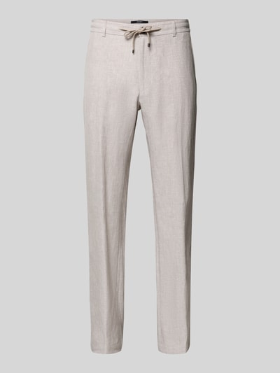 Produktfoto, Slim Fit Leinenhose mit Tunnelzug Modell 'Sake' von JOOP! Collection in Beige, reine Leinenstruktur, klare Linien, Rückansicht.