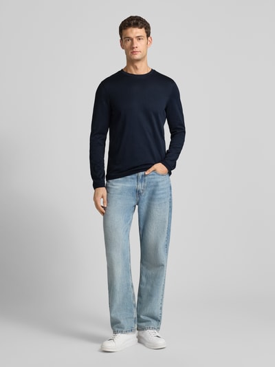 CINQUE Shirt met lange mouwen met geribde boorden Model 'BADI' Marineblauw - 1