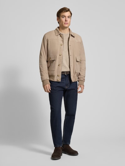 Profuomo Bomberjack met platte kraag en klepzakken Beige - 1