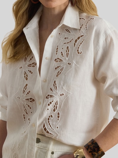 Lauren Ralph Lauren Bluzka z długim rękawem o kroju relaxed fit z haftem angielskim Écru melanż 3