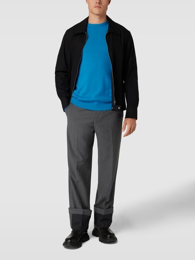 Christian Berg Men Kaschmir Pullover mit geripptem Rundhalsausschnitt Aqua Blau 1