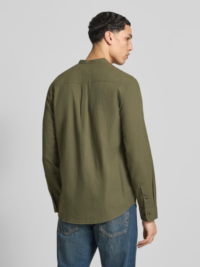 JACK & JONES Regular Fit Freizeithemd aus Baumwoll-Leinen-Mix Oliv 5