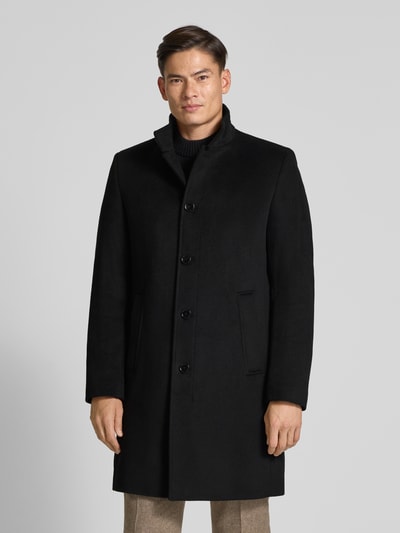 Christian Berg Men Regular fit lange wollen jas met viscose Zwart - 4