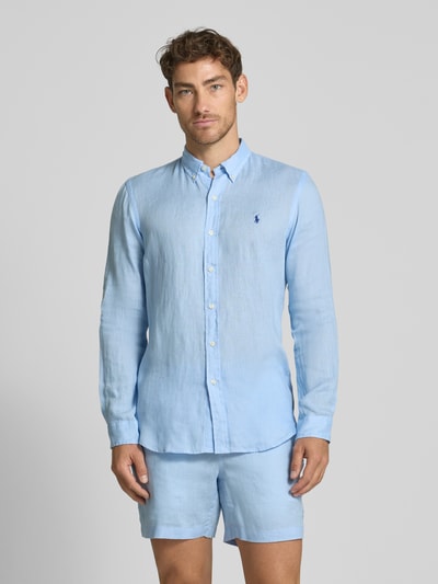 Polo Ralph Lauren Slim Fit Leinenhemd mit Logo-Stitching Hellblau 4