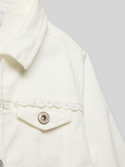 Happy Girls Regular Fit Jeansjacke mit Spitzenbesatz Ecru 2