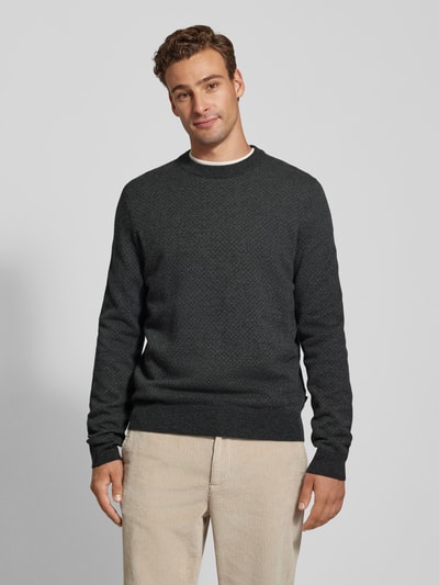 BOSS Gebreide pullover met ribboorden, model 'Eltoro' Zwart - 4