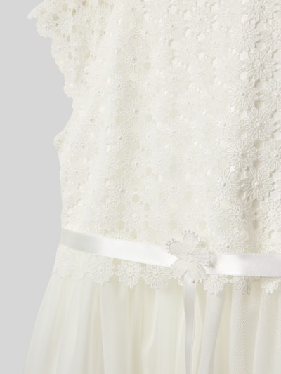 Weise Regular Fit Kleid mit floralem Stitching Ecru 2